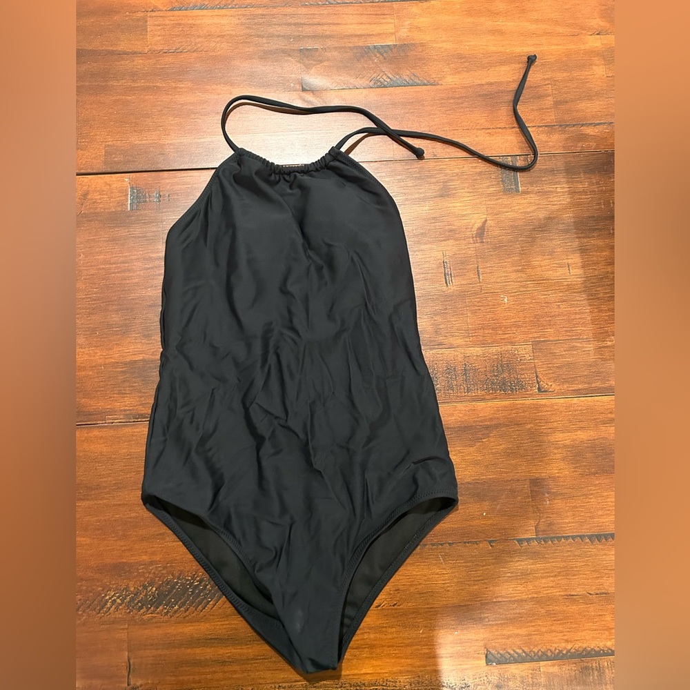Black halter one piece bathing suit